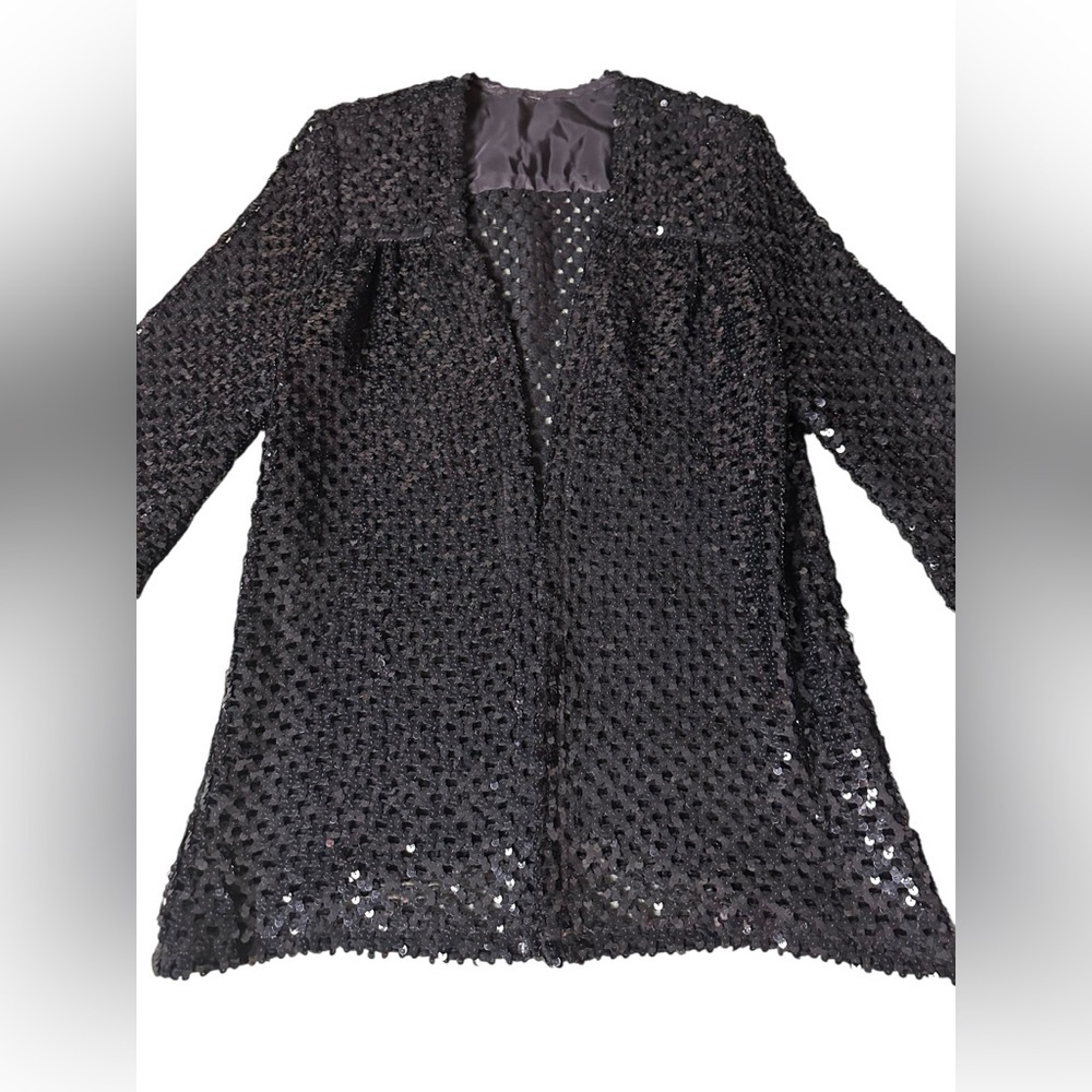 Vintage black sequin cardigan, large - Picture 10 of 12